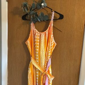 Orange and Yellow Maxi Dress with Vibrant Design